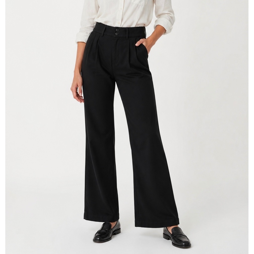 Paige Pleated Leenah Director Pants 24 Tall Black Wide Leg High Rise Trousers